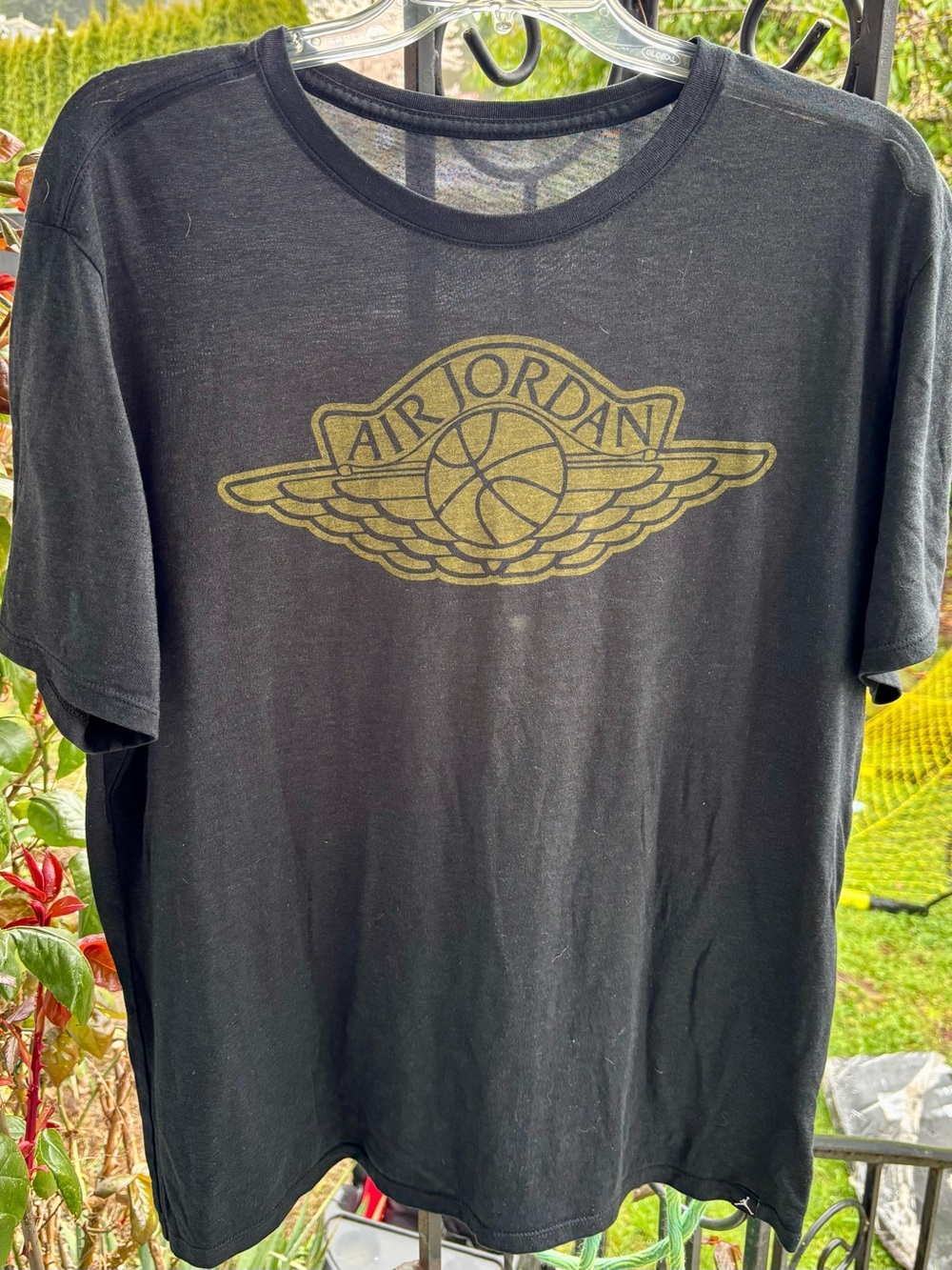 Jordan Black Short Sleeve Tee with Gold Air Jordan Wings Logo